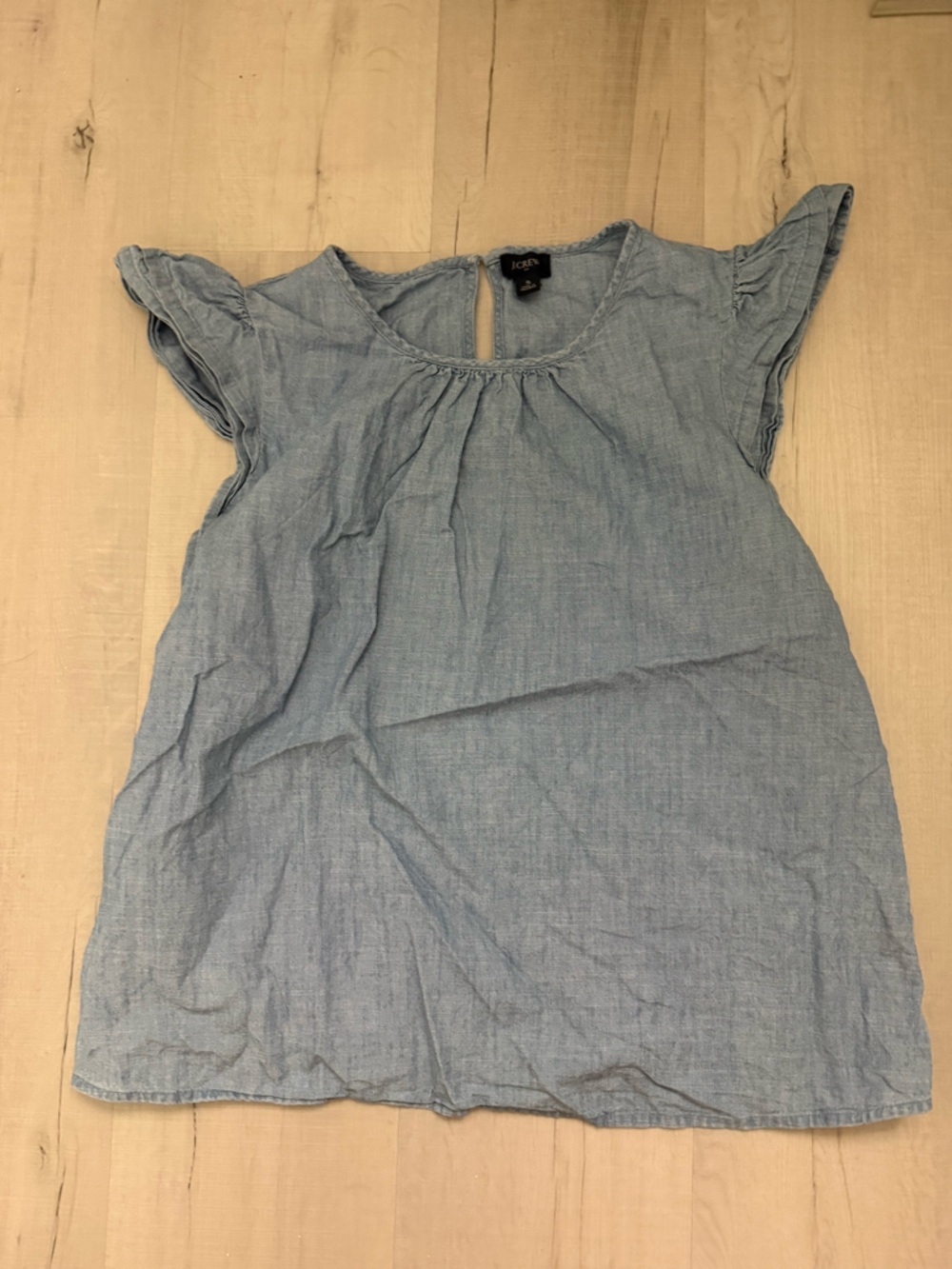 J. Crew Light Blue Chambray Flutter-Sleeve Top